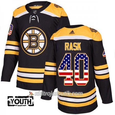 Barn Ishockey Boston Bruins Tröja Tuukka Rask 40 Adidas 2017-2018 Svart USA Flag Fashion Authentic
